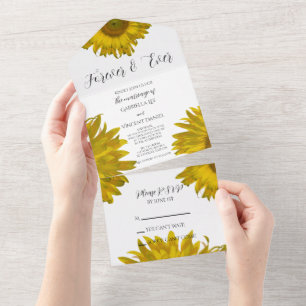 Invitation Tout En Un Mariage de tournesols rayés jaunes