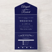 Invitation Tout En Un Mariage de typographie blanche marine moderne bleu (À l'intérieur)