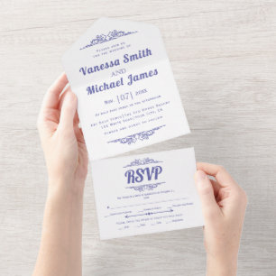Invitation Tout En Un mariage de typographie bleu périwinkle vintage