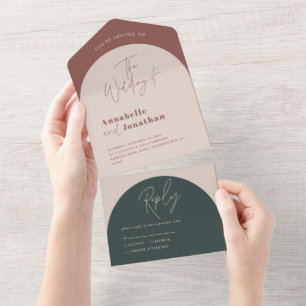 Invitation Tout En Un Mariage de typographie de l'arche moderne rouille