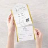 Invitation Tout En Un Mariage de typographie Elegant Black Grey Gold Str (Déchirure)