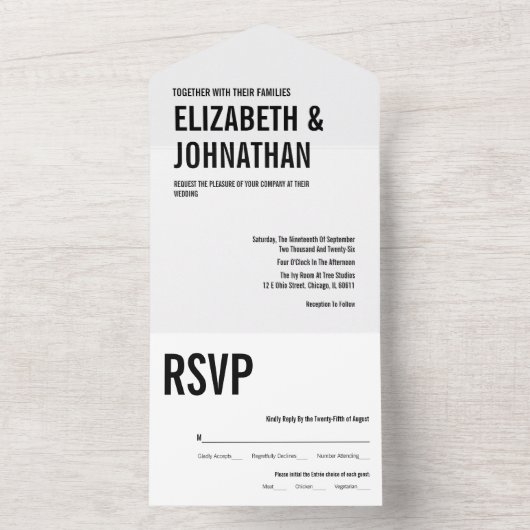 Invitation Tout En Un Mariage de typographie simple et minimale (À l'intérieur)