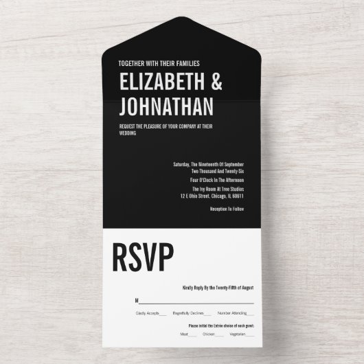 Invitation Tout En Un Mariage de typographie simple et minimale (À l'intérieur)