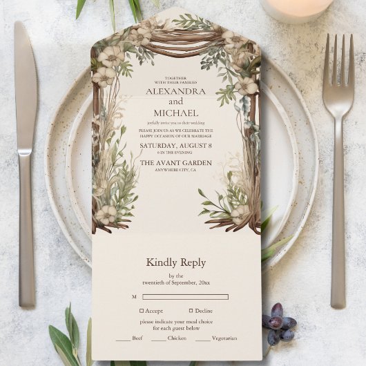 Invitation Tout En Un Mariage de verdure botanique rustique