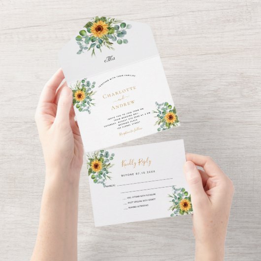 Invitation Tout En Un Mariage de verdure des tournesols eucalyptus (Déchirure)