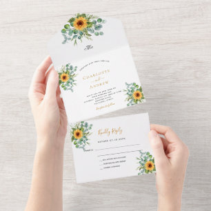 Invitation Tout En Un Mariage de verdure des tournesols eucalyptus