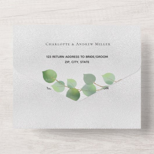 Invitation Tout En Un Mariage de verdure d'eucalyptus argenté (Verso)