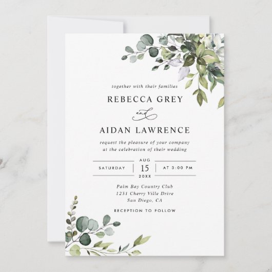 Invitation Tout en un Mariage de verdure Eucalyptus rustique (Devant)