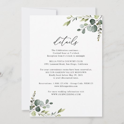 Invitation Tout en un Mariage de verdure Eucalyptus rustique (Dos)