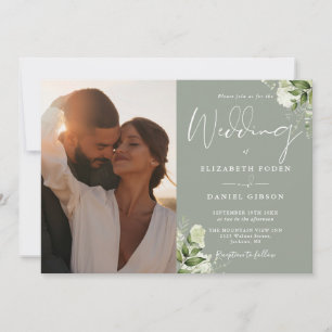 Invitation Tout en un Mariage de verdure Photo Sage vert