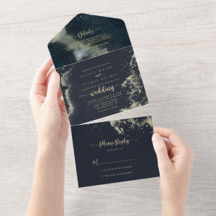 Invitation Tout En Un Mariage d'éclaboussure or Aquarelle 