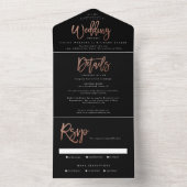 Invitation Tout En Un Mariage d'écriture d'or rose moderne (À l'intérieur)