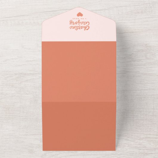 Invitation Tout En Un Mariage d'écriture manuscrite rose et rouge rétro (Dehors)