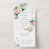 Invitation Tout En Un Mariage d'encadrement du rectangle d'or à fleurs b (À l'intérieur)