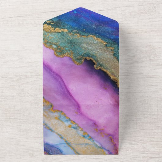 Invitation Tout En Un Mariage d'encre d'alcool bleu violet vert (Dehors)