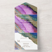 Invitation Tout En Un Mariage d'encre d'alcool bleu violet vert (À l'intérieur)