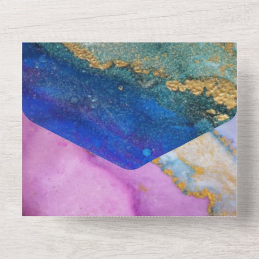 Invitation Tout En Un Mariage d'encre d'alcool bleu violet vert (Verso)