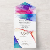 Invitation Tout En Un Mariage d'encre d'alcool coloré festif (À l'intérieur)