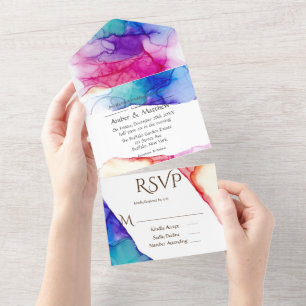 Invitation Tout En Un Mariage d'encre d'alcool coloré festif