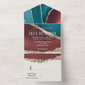 Invitation Tout En Un Mariage d'encre d'alcool d'or turquoise et rouille (À l'intérieur)