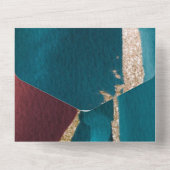 Invitation Tout En Un Mariage d'encre d'alcool d'or turquoise et rouille (Verso)