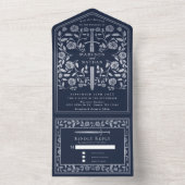 Invitation Tout En Un Mariage d'épée médiévale Bleu Argent (À l'intérieur)