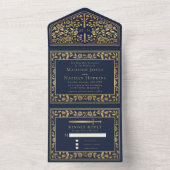 Invitation Tout En Un Mariage d'épée médiévale bleu Royal (À l'intérieur)