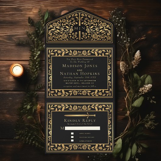 Invitation Tout En Un Mariage d'épée médiévale noire
