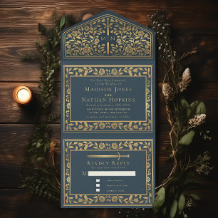 Invitation Tout En Un Mariage d'épée médiévale royale gris
