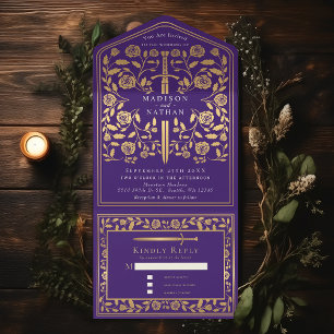 Invitation Tout En Un Mariage d'épée médiévale violette