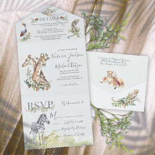Invitation Tout En Un Mariage des animaux de la jungle tropicale
