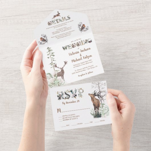 Invitation Tout En Un Mariage des animaux forestiers (Déchirure)