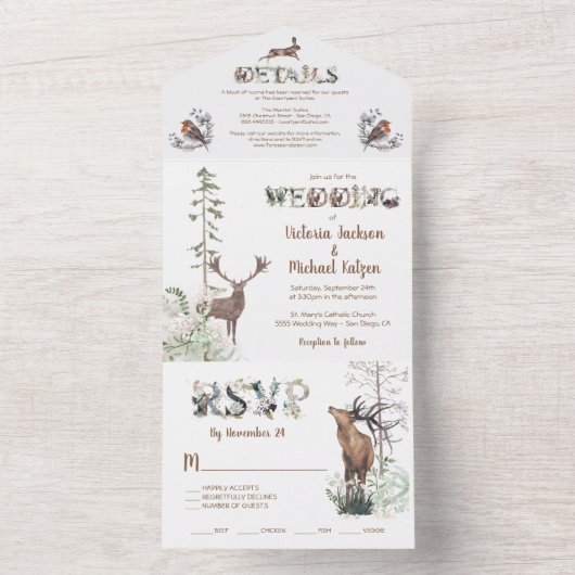 Invitation Tout En Un Mariage des animaux forestiers (À l'intérieur)