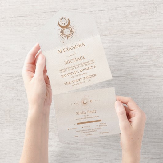 Invitation Tout En Un Mariage des étoiles célestes d'or mystique (Déchirure)