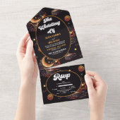 Invitation Tout En Un Mariage des étoiles célestes mystiques d'or noir (Déchirure)