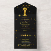 Invitation Tout En Un Mariage des étoiles célestes mystiques d'or noir (À l'intérieur)