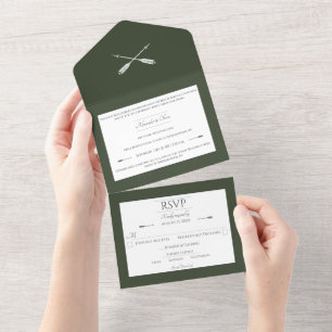 Invitation Tout En Un Mariage des flèches minimalistes   Vert olive