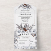 Invitation Tout En Un Mariage des oiseaux de forêt brune grise et touffu (À l'intérieur)