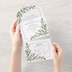 Invitation Tout En Un Mariage des repas verts de l'Eucalyptus Sage Botan