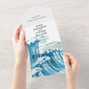Invitation Tout En Un mariage des vagues océaniques
