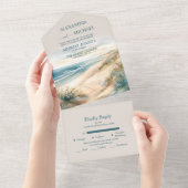 Invitation Tout En Un Mariage d'été à la plage, océan aquarelle (Déchirure)