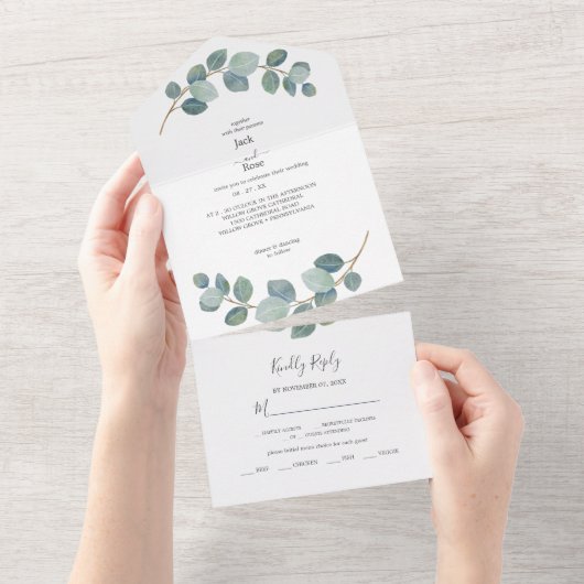 Invitation Tout En Un Mariage d'été Eucalyptus de verdure rustique. (Déchirure)