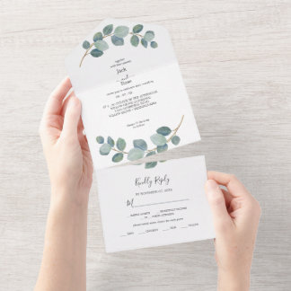 Invitation Tout En Un Mariage d'été Eucalyptus de verdure rustique.