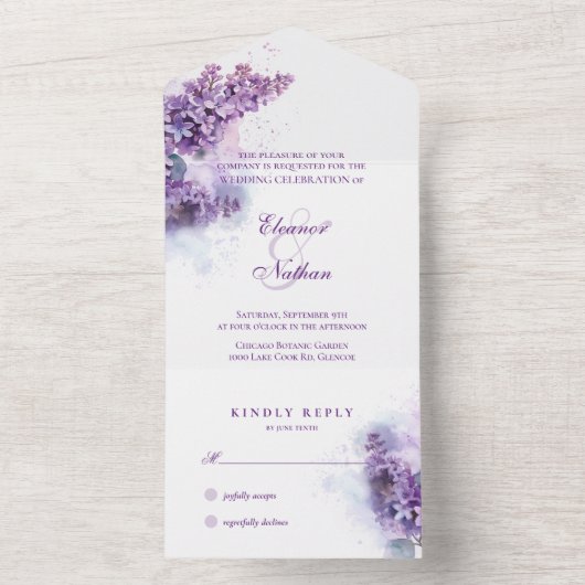 Invitation Tout En Un Mariage d'été Lilac Whisper Spring (À l'intérieur)