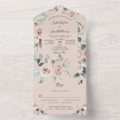 Invitation Tout En Un Mariage d'Eucalyptus rose pâle avec RSVP (À l'intérieur)