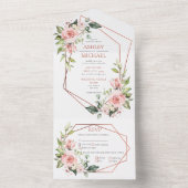 Invitation Tout En Un Mariage d'Eucalyptus rose Peach Cuivre (À l'intérieur)