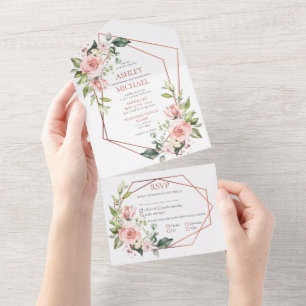 Invitation Tout En Un Mariage d'Eucalyptus rose Peach Cuivre
