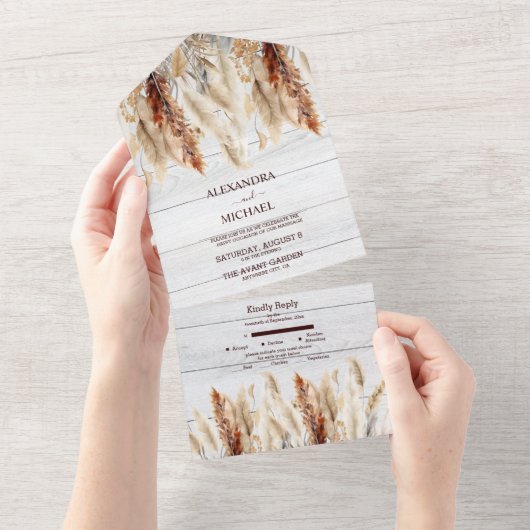 Invitation Tout En Un Mariage d'herbe Pampas d'automne (Déchirure)