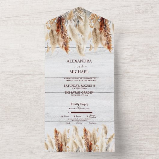 Invitation Tout En Un Mariage d'herbe Pampas d'automne (À l'intérieur)