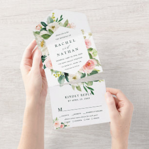Invitation Tout En Un Mariage d'hexagone à fleurs blanches